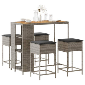 Set mobilier bar de grădină, cu perne, 5 piese, gri, poliratan