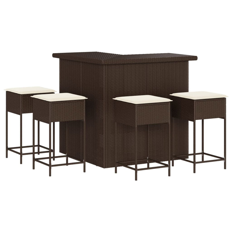 Set mobilier bar de grădină cu perne, 5 piese, maro, poliratan