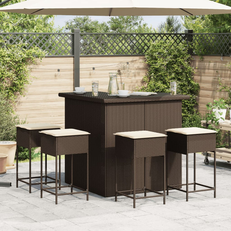 Set mobilier bar de grădină cu perne, 5 piese, maro, poliratan