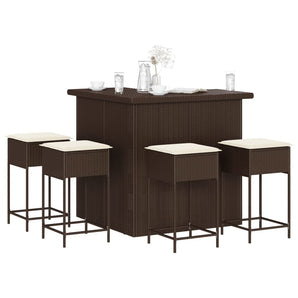 Set mobilier bar de grădină cu perne, 5 piese, maro, poliratan
