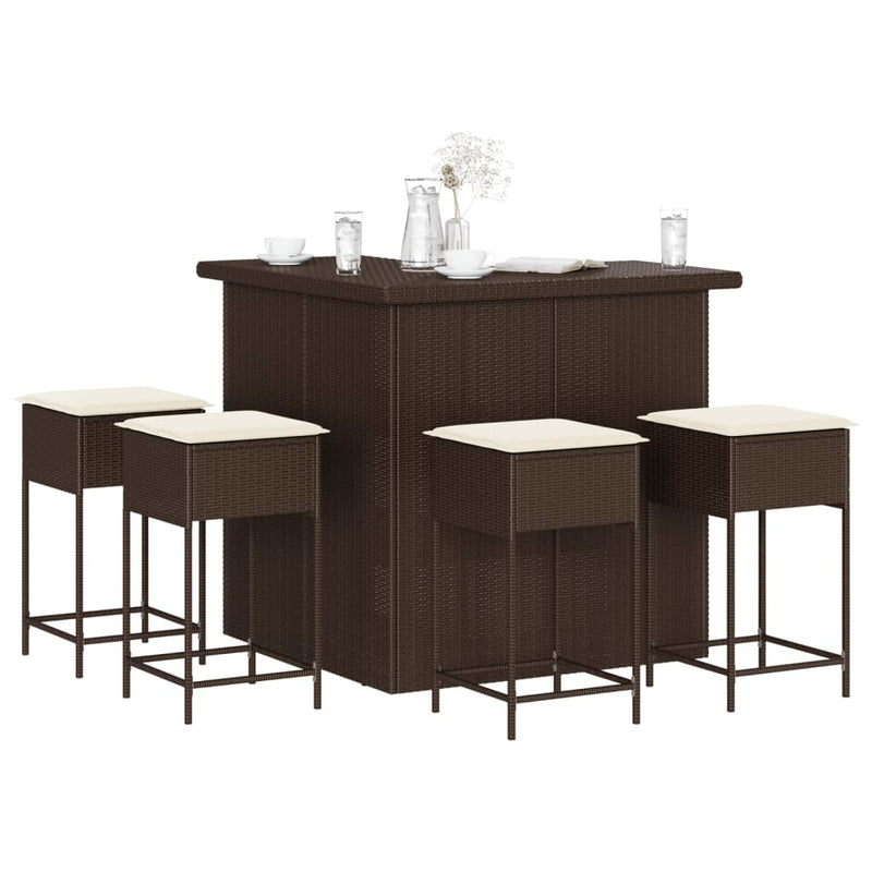 Set mobilier bar de grădină cu perne, 5 piese, maro, poliratan