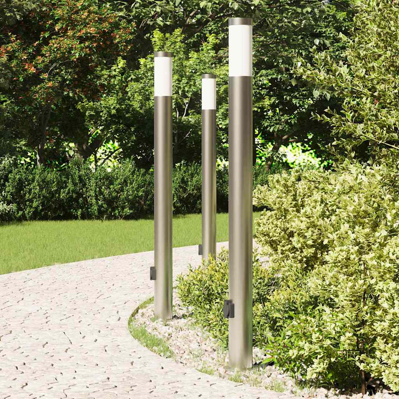 Stâlpi iluminatori cu priză, 3 buc., 110 cm, oțel inoxidabil, IP44