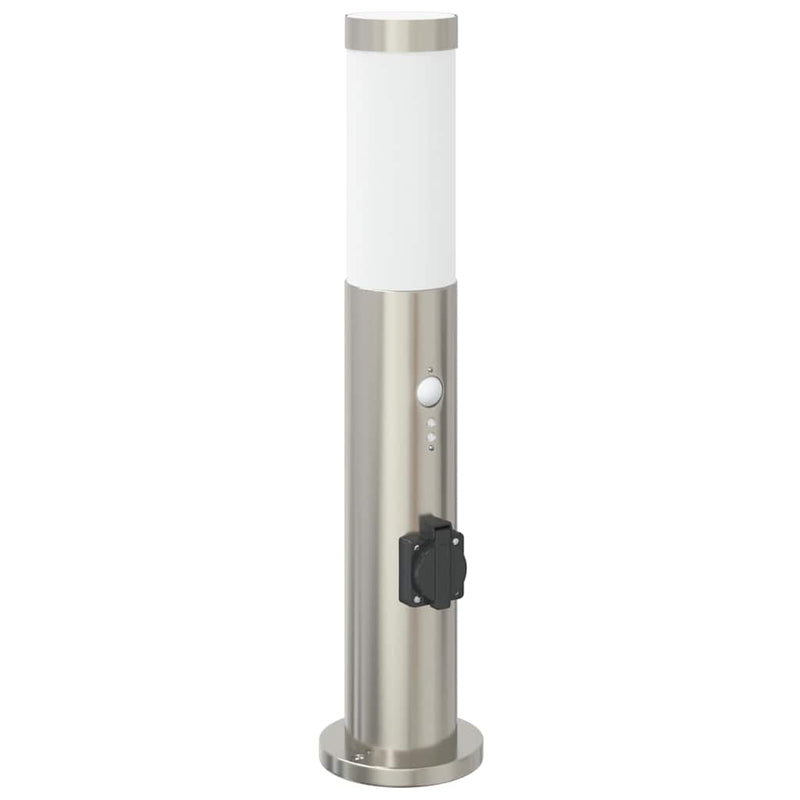 Stâlpi iluminatori cu senzor și priză, 3 buc., 50 cm, oțel inoxidabil, IP44