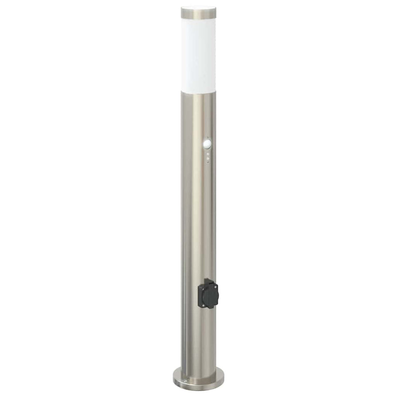Stâlpi iluminatori cu senzor și priză, 3 buc., 80 cm, oțel inoxidabil, IP44