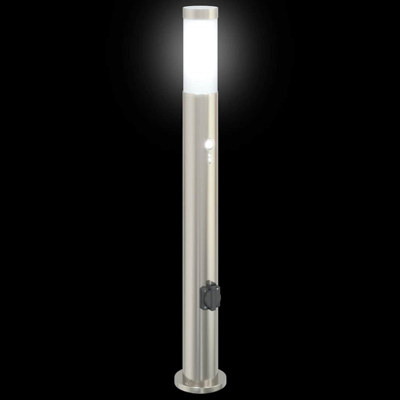 Stâlpi iluminatori cu senzor și priză, 3 buc., 80 cm, oțel inoxidabil, IP44
