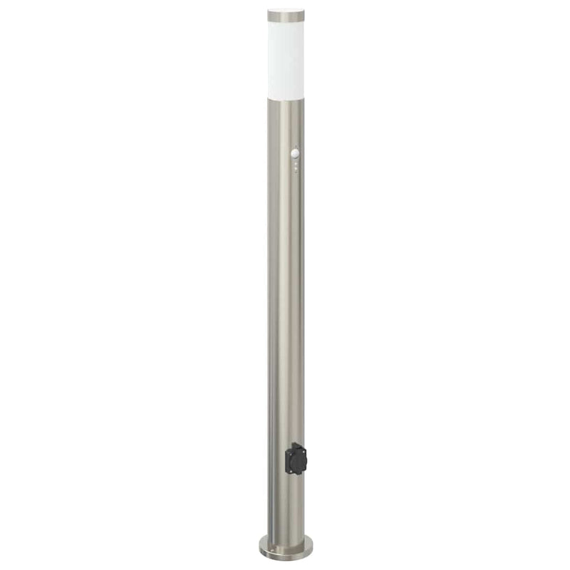 Stâlpi iluminatori cu senzor și priză, 3 buc., 110 cm, oțel inoxidabil, IP44