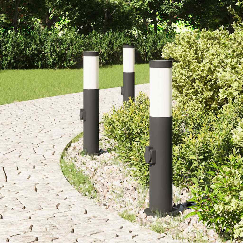 Stâlpi iluminatori cu priză, 3 buc., 50 cm, oțel inoxidabil, IP44