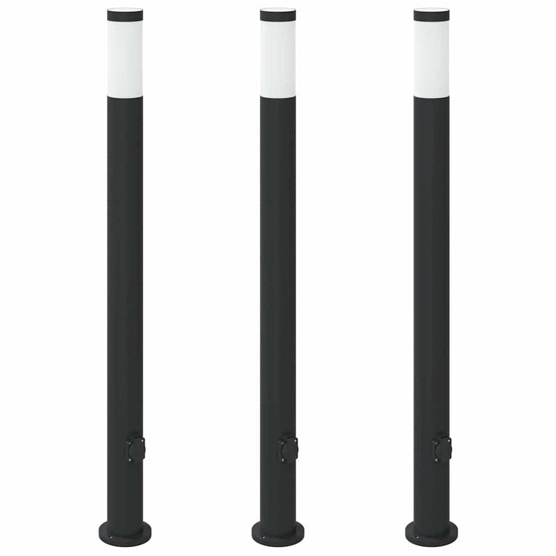 Stâlpi iluminatori cu priză, 3 buc., 110 cm, oțel inoxidabil, IP44