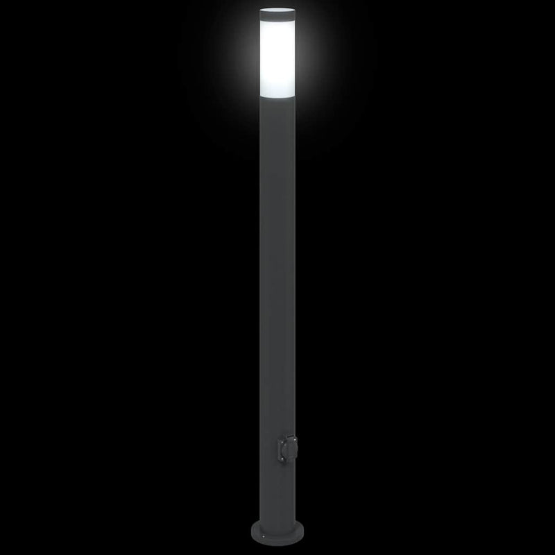 Stâlpi iluminatori cu priză, 3 buc., 110 cm, oțel inoxidabil, IP44
