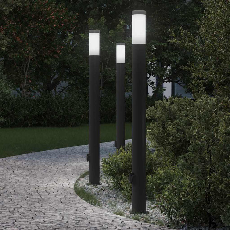 Stâlpi iluminatori cu priză, 3 buc., 110 cm, oțel inoxidabil, IP44