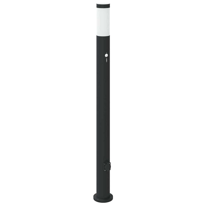 Stâlpi iluminatori cu senzor și priză, 3 buc., 110 cm, oțel inoxidabil, IP44