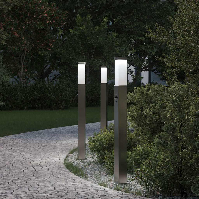 Stâlpi iluminatori cu senzor, 3 buc., 80 cm, oțel inoxidabil, IP44
