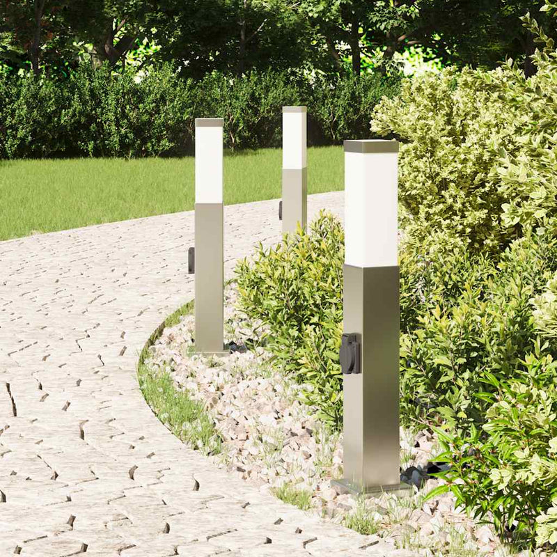 Stâlpi iluminatori cu priză, 3 buc., 50 cm, oțel inoxidabil, IP44