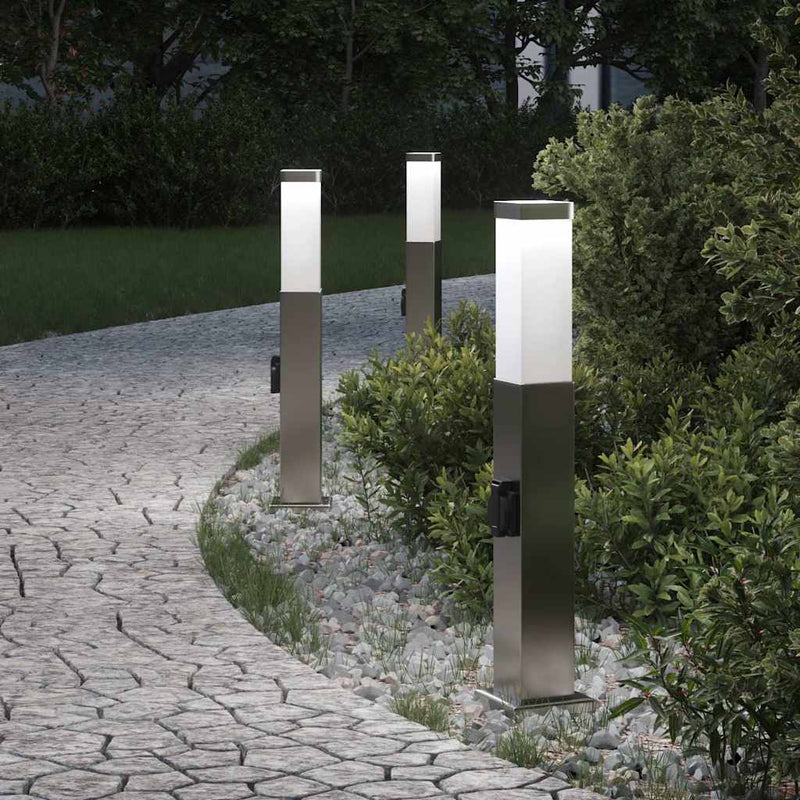 Stâlpi iluminatori cu priză, 3 buc., 50 cm, oțel inoxidabil, IP44