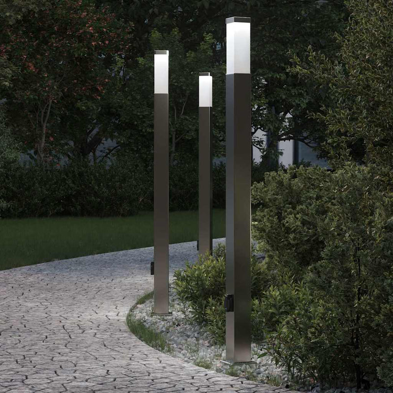 Stâlpi iluminatori cu priză, 3 buc., 110 cm, oțel inoxidabil, IP44