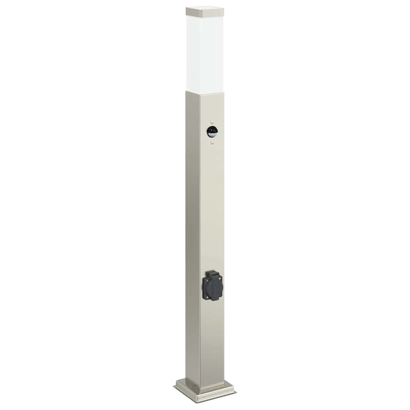 Stâlpi iluminatori cu senzor și priză, 3 buc., 80 cm, oțel inoxidabil, IP44