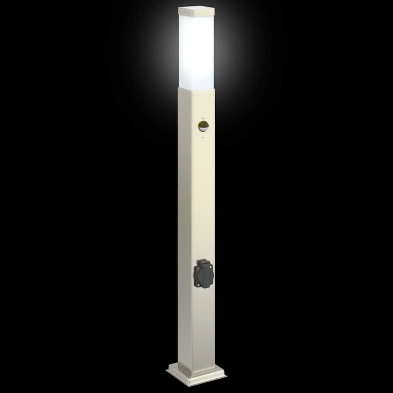 Stâlpi iluminatori cu senzor și priză, 3 buc., 80 cm, oțel inoxidabil, IP44