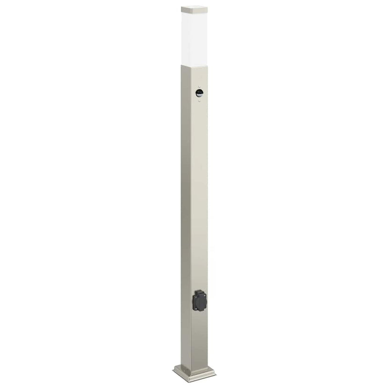 Stâlp luminos cu senzor și priză 110 cm oțel inoxidabil IP44