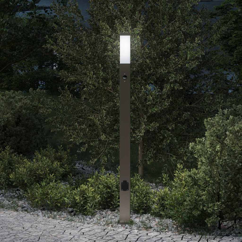Stâlp luminos cu senzor și priză 110 cm oțel inoxidabil IP44