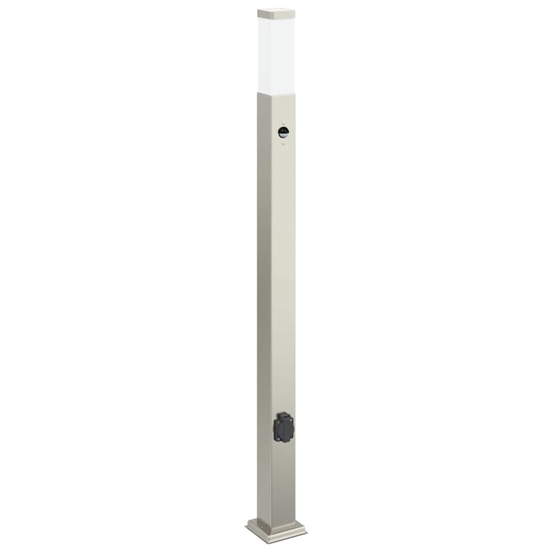 Stâlpi iluminatori cu senzor și priză, 3 buc., 110 cm, oțel inoxidabil, IP44