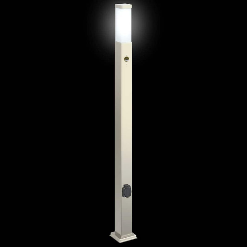 Stâlpi iluminatori cu senzor și priză, 3 buc., 110 cm, oțel inoxidabil, IP44