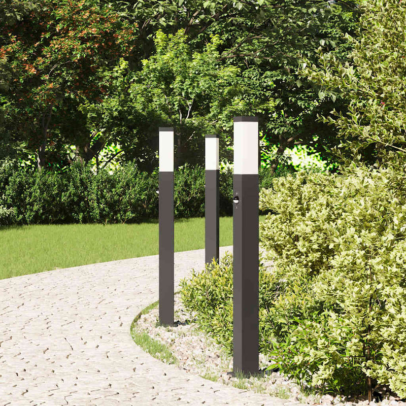 Stâlpi iluminatori cu senzor, 3 buc., 80 cm, negru, IP44