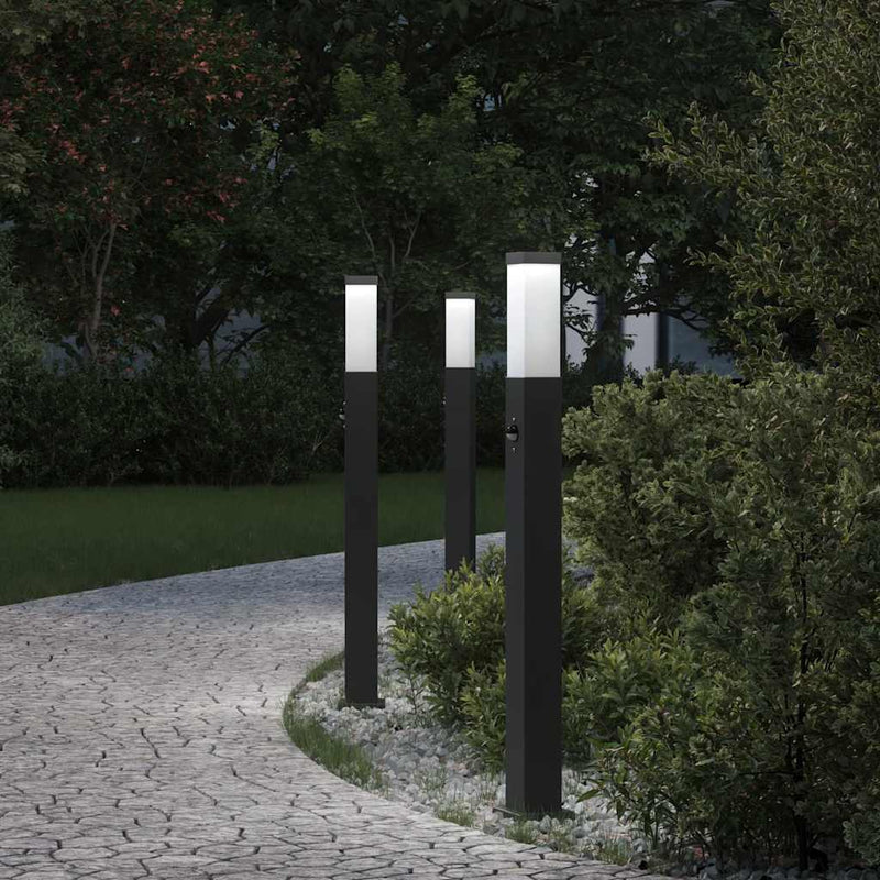 Stâlpi iluminatori cu senzor, 3 buc., 80 cm, negru, IP44