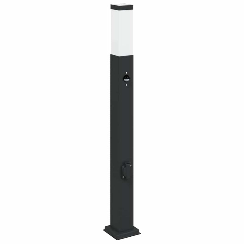 Stâlpi iluminatori cu senzor și priză, 3 buc., 80 cm, negru, IP44