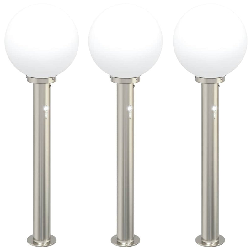 Stâlpi iluminatori cu senzor, 3 buc., 80 cm, oțel inoxidabil, IP44