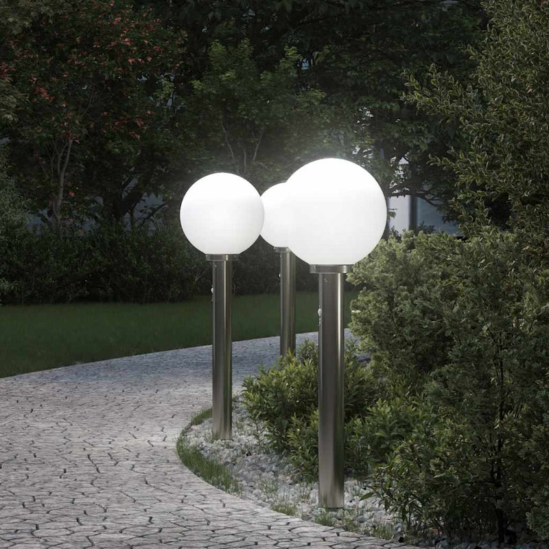 Stâlpi iluminatori cu senzor, 3 buc., 80 cm, oțel inoxidabil, IP44
