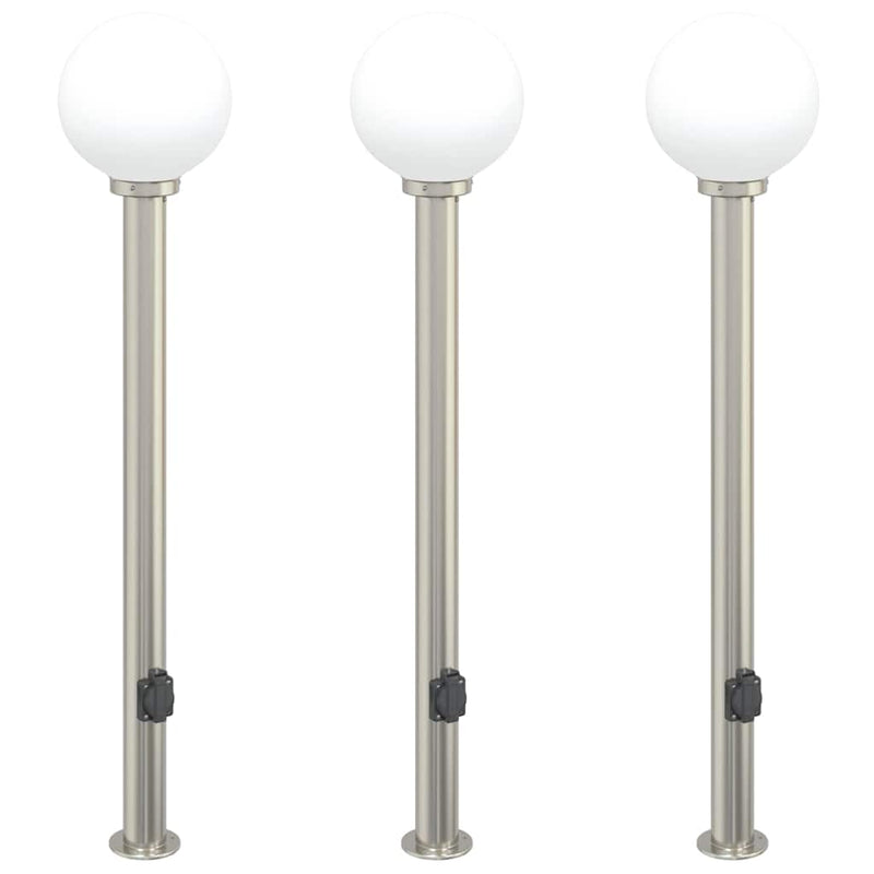 Stâlpi iluminatori cu priză, 3 buc., 120 cm, oțel inoxidabil, IP44