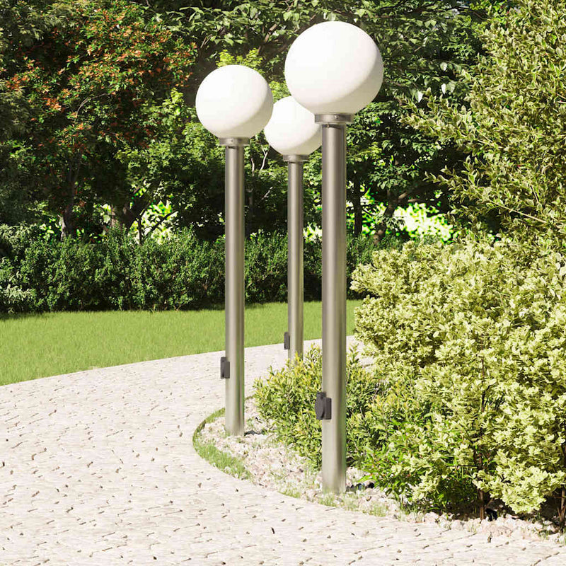 Stâlpi iluminatori cu priză, 3 buc., 120 cm, oțel inoxidabil, IP44