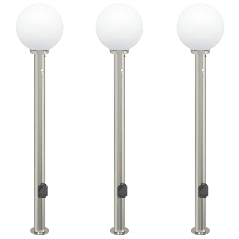 Stâlpi iluminatori cu senzor și priză, 3 buc., 120 cm, oțel inoxidabil, IP44