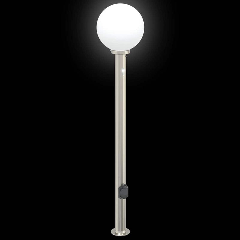 Stâlpi iluminatori cu senzor și priză, 3 buc., 120 cm, oțel inoxidabil, IP44