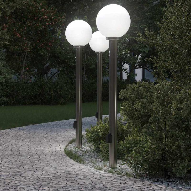 Stâlpi iluminatori cu senzor și priză, 3 buc., 120 cm, oțel inoxidabil, IP44