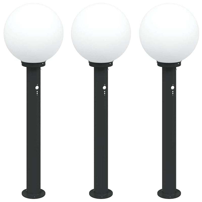 Stâlpi iluminatori cu senzor, 3 buc., 80 cm, negru, IP44