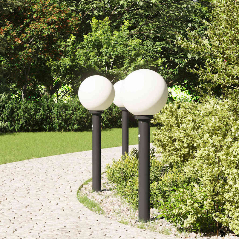 Stâlpi iluminatori cu senzor, 3 buc., 80 cm, negru, IP44