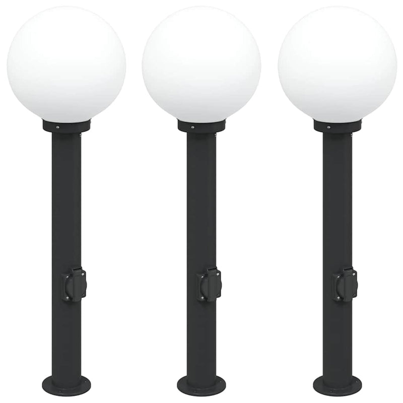 Stâlpi iluminatori cu priză, 3 buc., 80 cm, negru, IP44