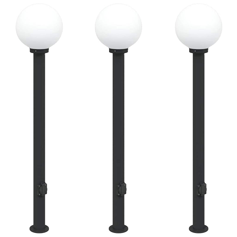 Stâlpi iluminatori cu priză, 3 buc., 120 cm, negru, IP44