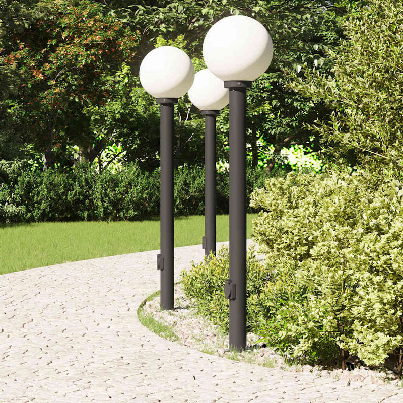 Stâlpi iluminatori cu priză, 3 buc., 120 cm, negru, IP44