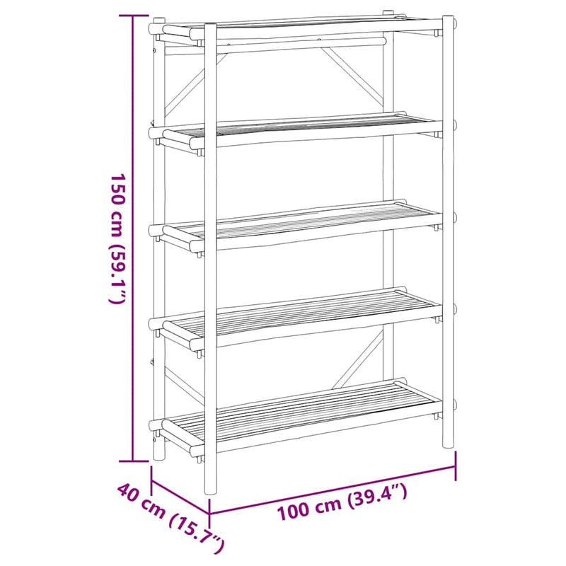 Raft cu 5 niveluri, 100x40x150 cm, bambus