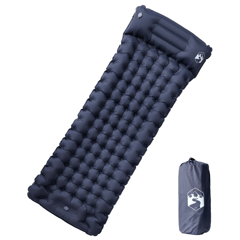 Saltea de camping auto-gonflabilă, cu pernă, 1 persoană, gri