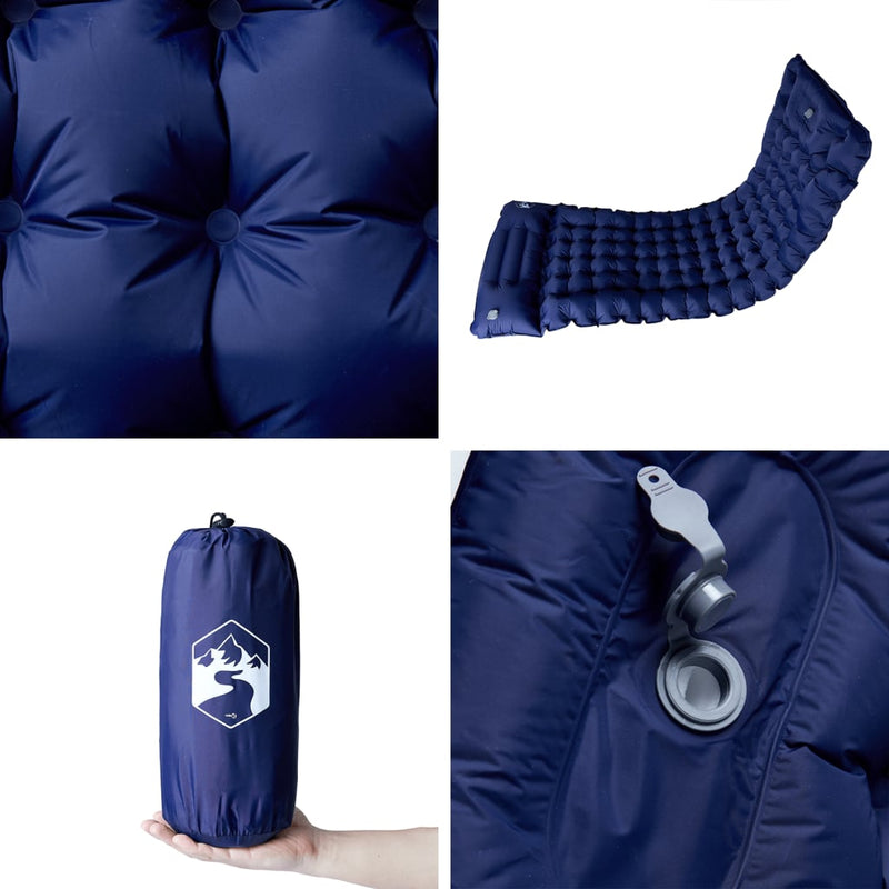 Saltea de camping auto-gonflabilă cu pernă 1 persoană bleumarin