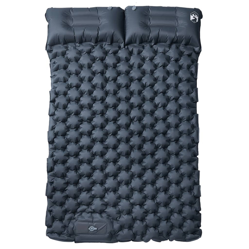 Saltea de camping auto-gonflabilă, cu perne, 2 persoane, gri
