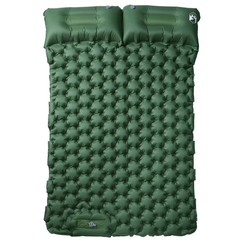 Saltea de camping auto-gonflabilă, cu perne, 2 persoane, verde