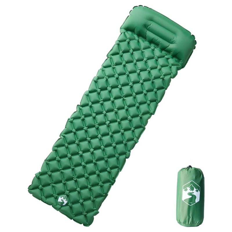 Saltea de camping gonflabilă, cu pernă, 1 persoană, verde