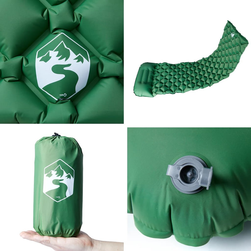 Saltea de camping gonflabilă, cu pernă, 1 persoană, verde