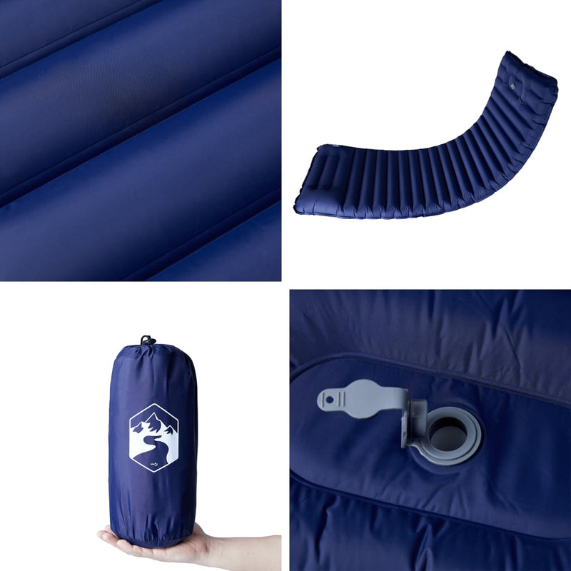 Saltea de camping auto-gonflabilă cu pernă 1 persoană bleumarin