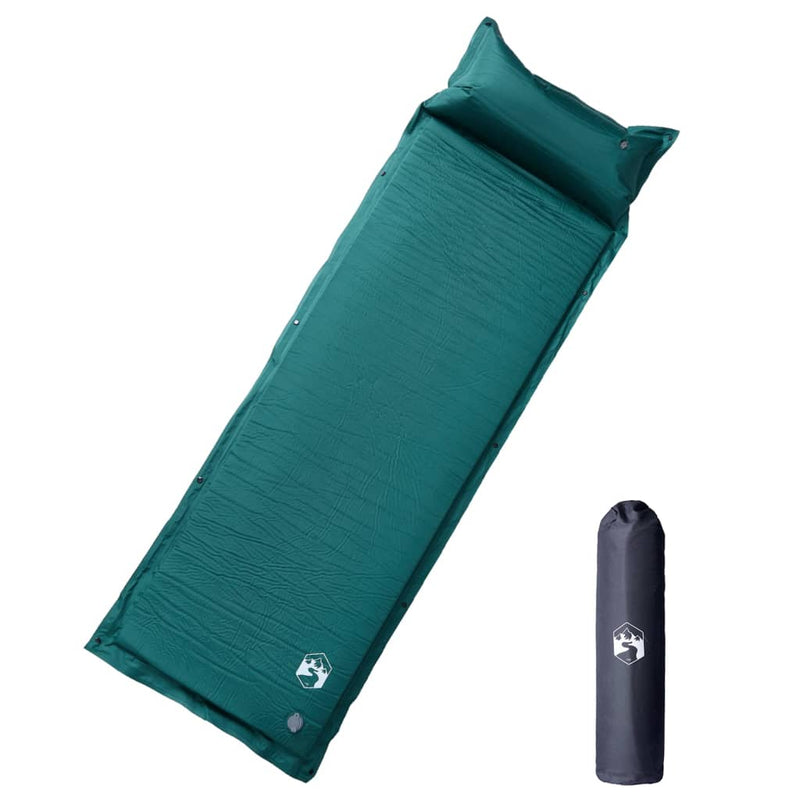 Saltea camping auto-gonflabilă, cu pernă, 1 persoană, verde
