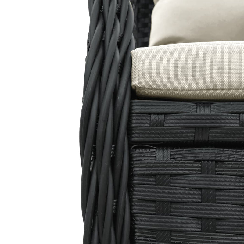 Set bistro cu perne, 3 piese, negru, poliratan